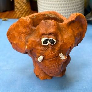 70’s Russ Berrie & Co. Brown Elephant Clay Planter